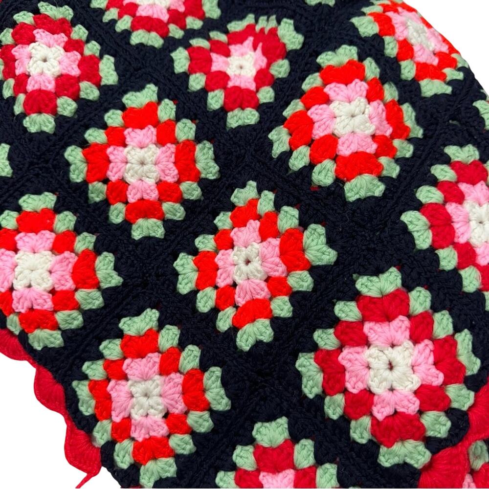 Vintage Granny Square Blue Red Green Afghan Throw Blanket 51 x 67 Bright Vibrant